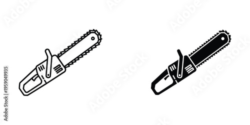Comparison of a traditional and modern chainsaw design in black and white illustration