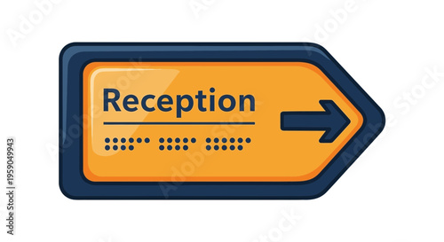 Reception Sign with Braille Indicating Direction, Simple, Bold, And Modern Design