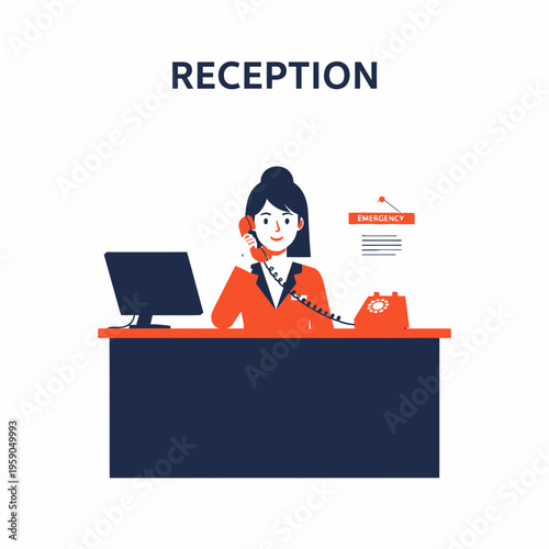 Receptionist Answers Phone At Desk, Professional Communication, Friendly Face, Call Center Icon