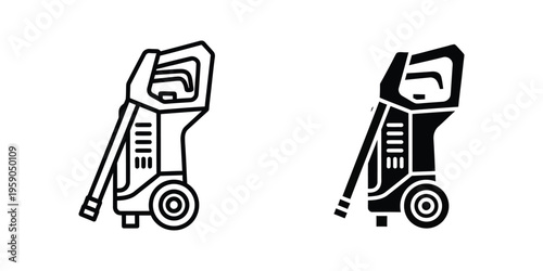 Pressure washers positioned side by side in contrasting styles for comparison