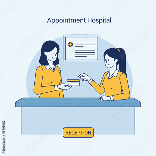 Receptionist Exchange of Identification Card at a Modern Hospital for Healthcare Access