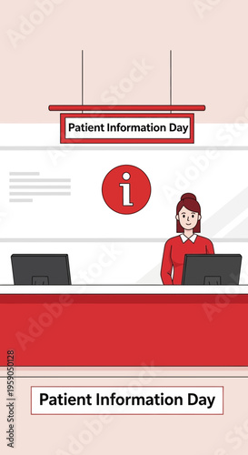 Receptionist Explaining Patient Information Details During The Event Of Information Day At Clinic