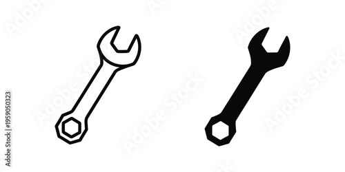 Two contrasting wrenches depicted in a simple black and white illustration style.