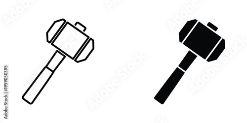 Black and white illustration of a hammer and a mason's hammer