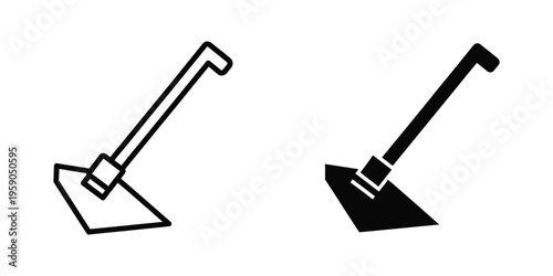 Two different types of shovels depicted in a minimalist black and white illustration
