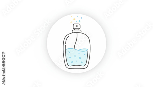 Perfume Bottle Icon with Bubbles and Sparkles - Minimalist Vector Art