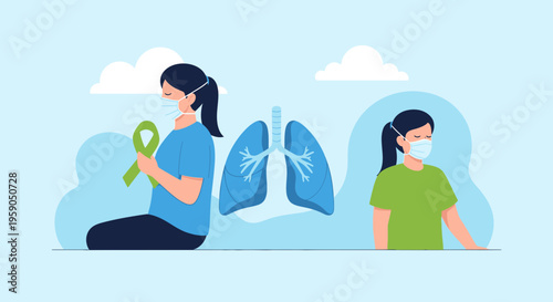 Respiratory Health Awareness and Protective Measures Depicted Through Illustration Art