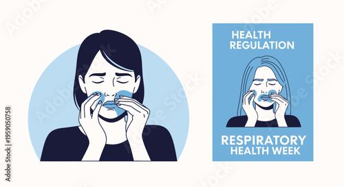 Respiratory Health Awareness Illustration Featuring Blue Color Tones for Medical Context