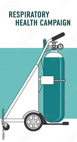 Respiratory Health Initiative: Oxygen Tank and Cart Illustrating Wellness Support for Patients