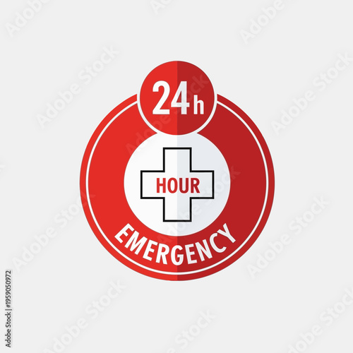 Round Red Emblem Illustrating Twenty-Four Hour Medical Emergency Assistance Availability