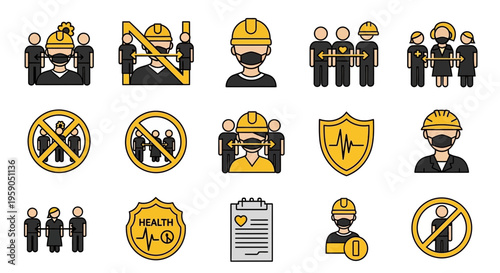Safety Protocols Illustrated: Social Distancing, Health Measures and Prevention Iconography