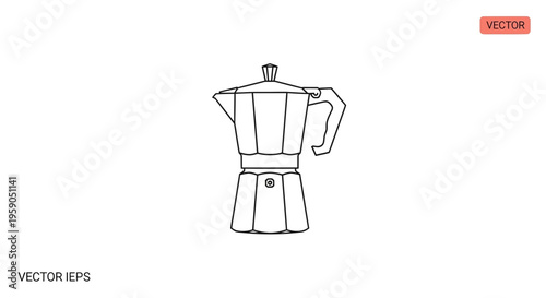 Moka Pot Coffee Maker Line Art Icon - Vintage Espresso Machine Illustration