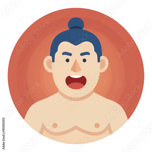 Angry Sumo Wrestler Face Flat UI Icon