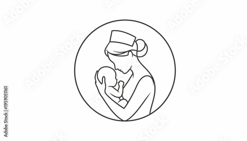 Mother breastfeeding baby icon, motherhood, love, care, family, new life, nursing symbol