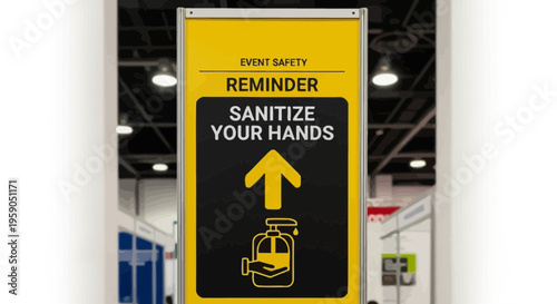 Safety Reminder Sign Suggesting Sanitization of Hands For Event or Convention Attendees
