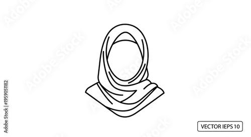 Muslim Woman Wearing Hijab, Islamic Headscarf, Simple Line Art Icon