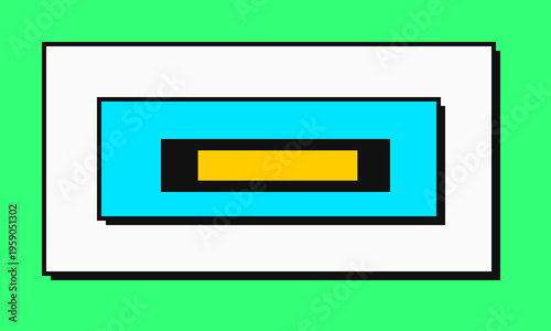 A minimalist graphic design featuring concentric rectangular shapes on a vibrant green background