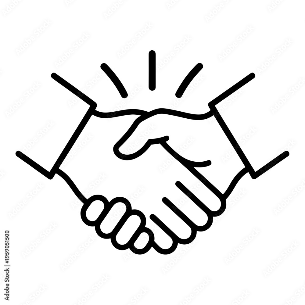 Fototapeta premium Outline Handshake With Sunburst Line Icon