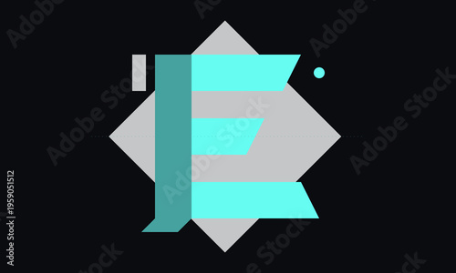 A minimalist graphic design featuring a stylized letter e set against a geometric diamond shape
