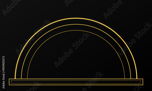 Minimalist golden arch frame design with a sleek geometric line pattern on a solid black background