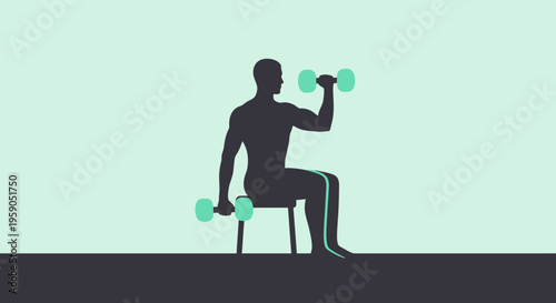 Silhouette Of A Person Doing Dumbbell Curls While Sitting On A Simple Chair