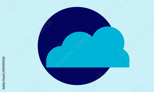 A vibrant light blue cloud icon centered over a solid dark blue circular background on light blue