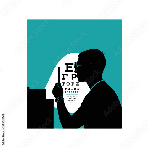 Silhouette Optometrist Examining Eyesight with Vision Chart in a Professional Clinical Setting