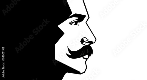 Man with mustache and beard profile.