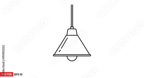 Minimalist pendant lamp icon, simple line art illustration of a hanging light fixture, modern home decor element