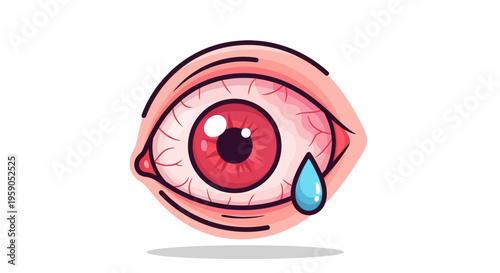 A cartoon illustration of a bruised eye with a tear drop, depicting an injured eye symbol with a swollen and red appearance, conveying a sense of eye damage warning on a plain white
