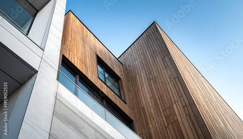 Modern Architecture - Geometric Building Design Against a Clear Blue Sky.