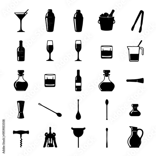  Elegant Bar Essentials Silhouette Icon Set for Sophisticated Celebrations