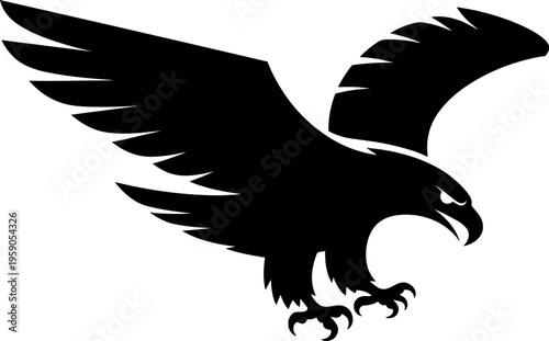 Eagle silhouette with spread wings in minimalist black vector illustration