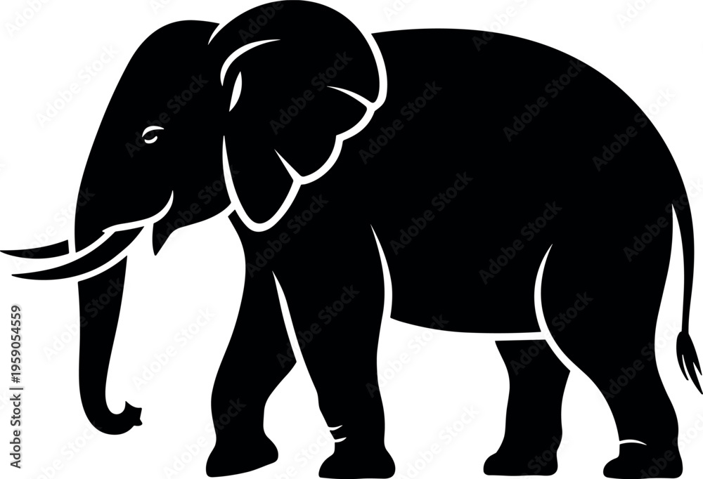 Fototapeta premium Elephant silhouette illustration with minimalist wildlife animal design in black vector style