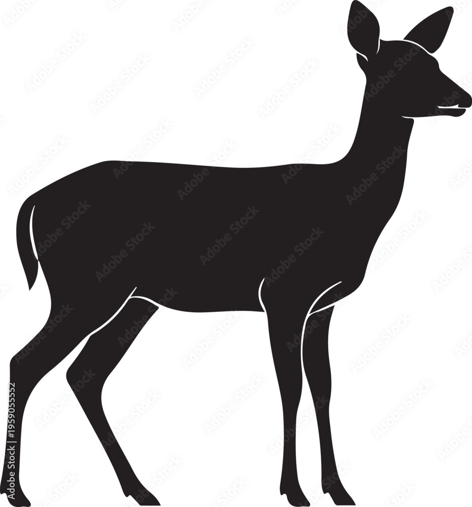 Fototapeta premium Deer silhouette, black deer icon, wildlife symbol, vector animal isolated on Transparent Background