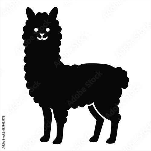 Minimalist black llama silhouette with a happy mood