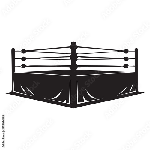 Black wrestling ring with ropes and padding a simple illustration perfect for sports graphics on transparent background silhouette high quality professional