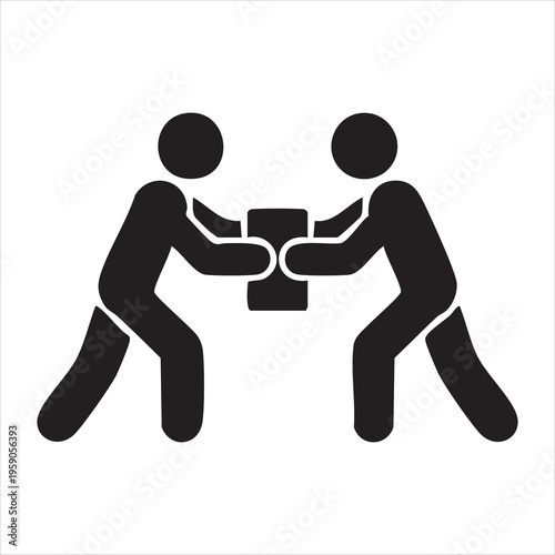 Black vector image of two figures arm wrestling in competition