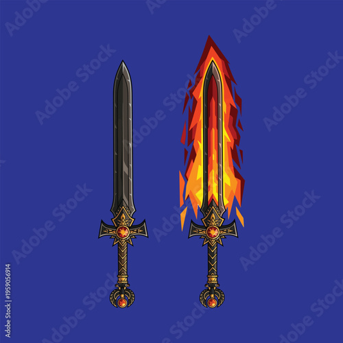 Fantasy Fire Sword and Dark Sword Set