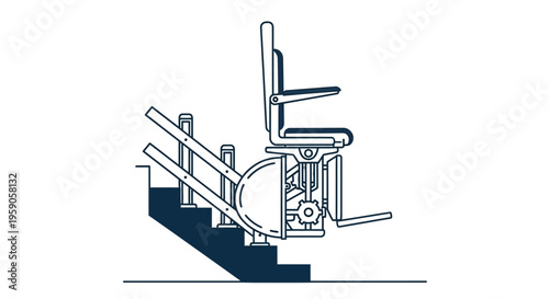 Stairlift Illustration Depicting Accessibility and Mobility For Individuals, Line Art Style