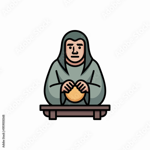 Sad Homeless Man Holding Bowl on Bench