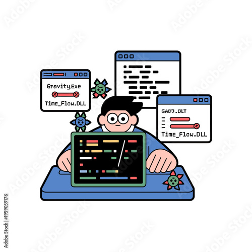 Programmer Debugging Code on Laptop with Error Messages