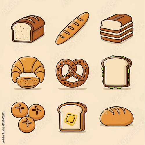 vector set of bread