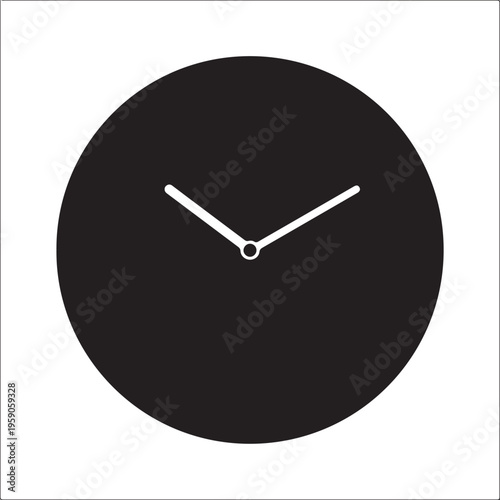 Black clock with a white face displayed on a plain white background