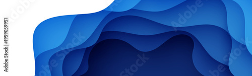 Wavy bg in paper cut style. World Oceans Day 8 June cut out from cardboard blue waves. Vector 3d ecological poster cut out from paper border. Craft save the sea card. Origami water for your design