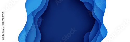 Blue abstract background in paper cut style. Layers of paper wavy water for World Oceans Day 8 June. Vector Earth poster bg template, ecology brochures, presentations, invitations with place for text.