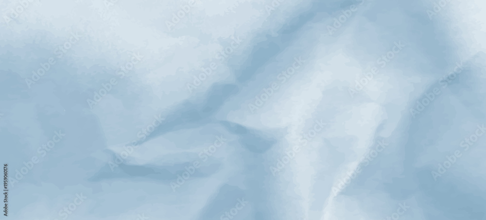 Fototapeta premium Light blue crumpled paper background vector features worn wrinkled texture. Wrinkle crumple effect on plain sheet for art fabric designs. Abstract ripped blue bg.