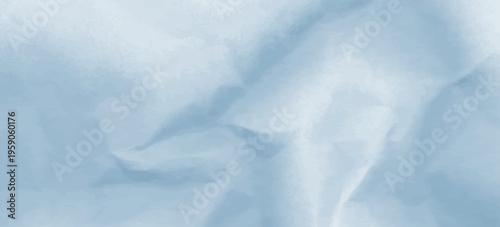 Light blue crumpled paper background vector features worn wrinkled texture. Wrinkle crumple effect on plain sheet for art fabric designs. Abstract ripped blue bg.