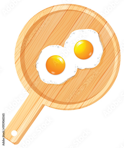 Two Fried Eggs on Wooden Cutting Board Illustration