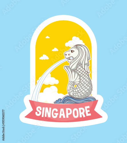 Iconic Merlion Illustration with Vibrant Colors